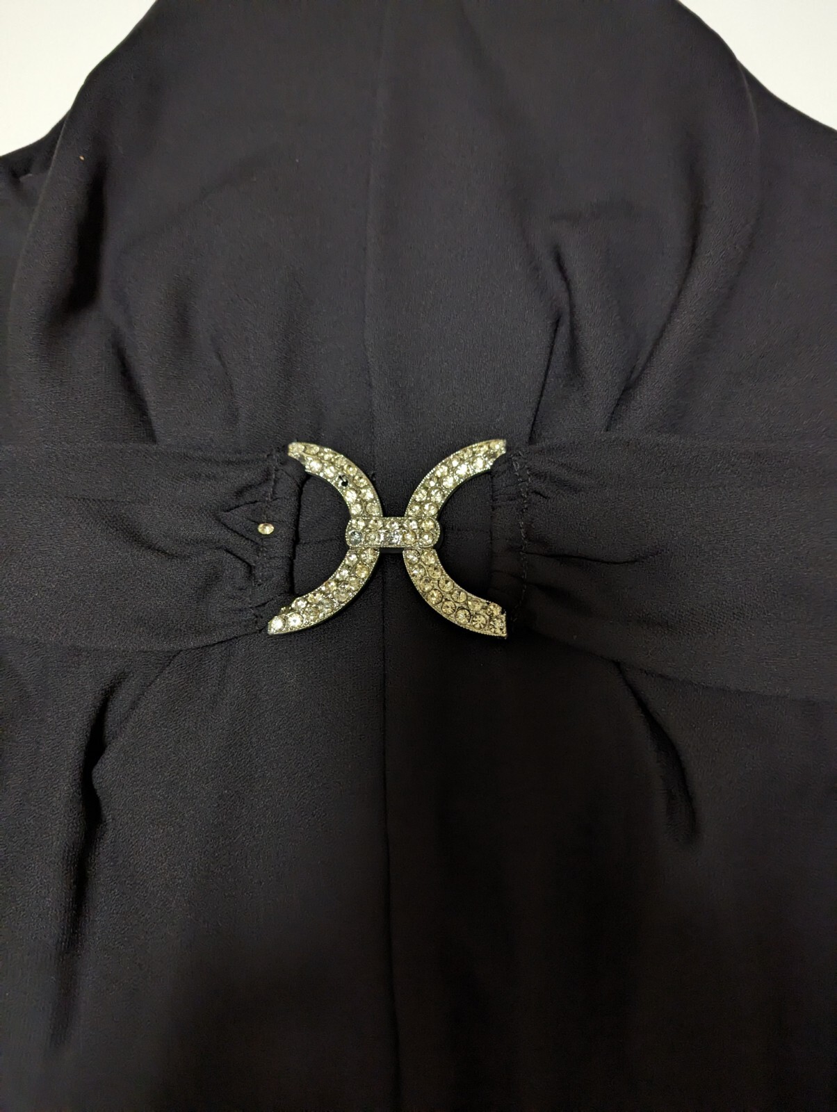 Vintage Black Crepe Marilyn Monroe Formal Evening Gown Rhinestones Halter Med