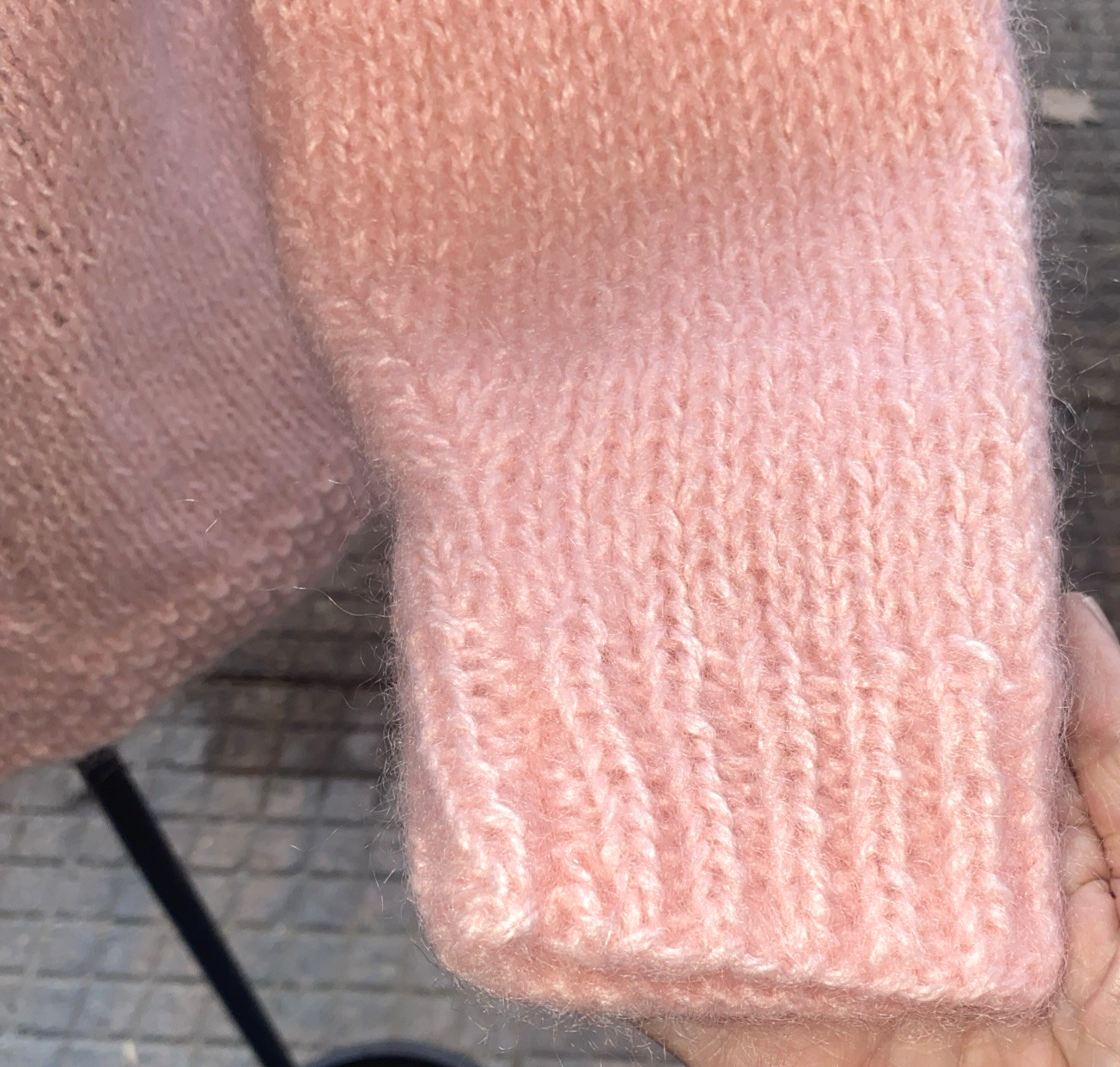Vintage Pink Mohair Cardigan Hand Knit Cable Stitch Large