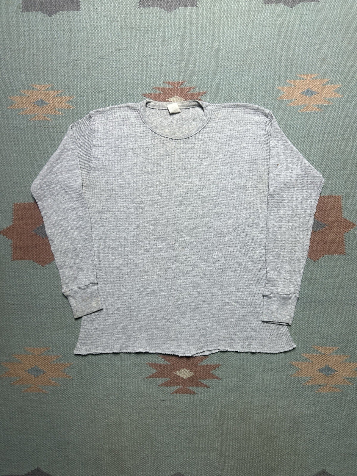 Vintage 70s 80s waffle knit thermal shirt blank gray base layer women’s XL