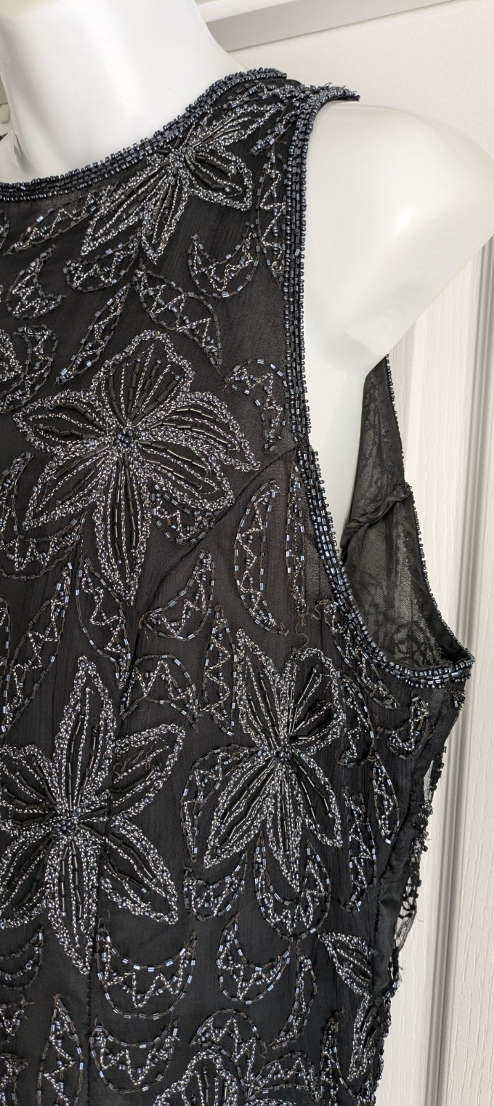 Vintage Laurence Kazar Black Silk Beaded Evening Bridal Shell Sleeveless Top 1X