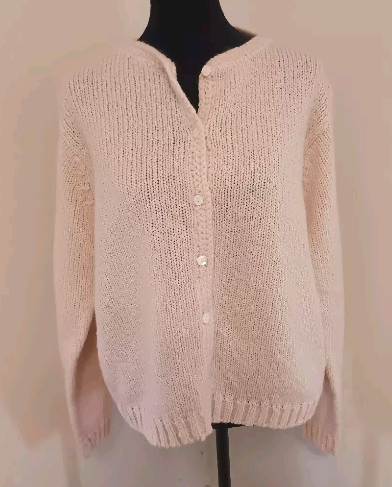 Vintage Carson Pirie Scott Cardigan Chunky Powder Pink Sweater Grandma Cottage