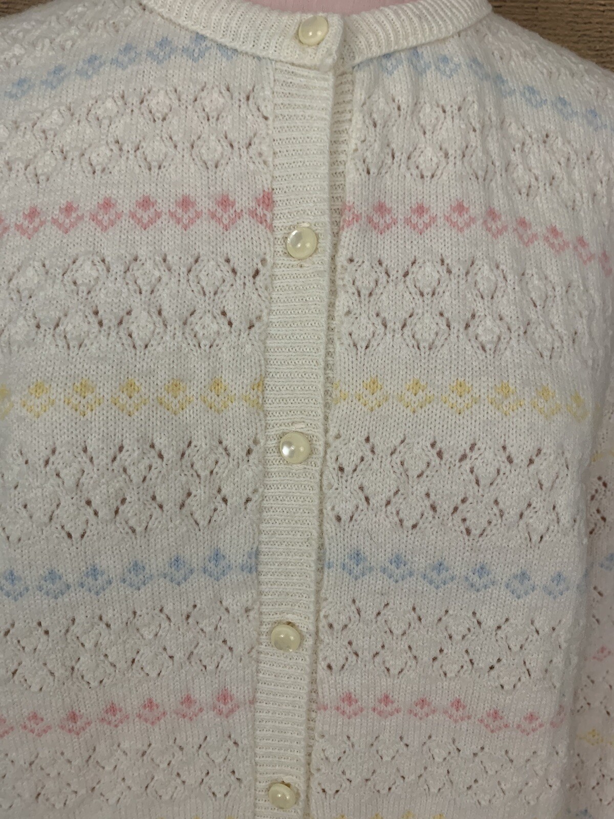 Vintage 1960’s Pastel Striped Knit Cardigan Sweater Size M