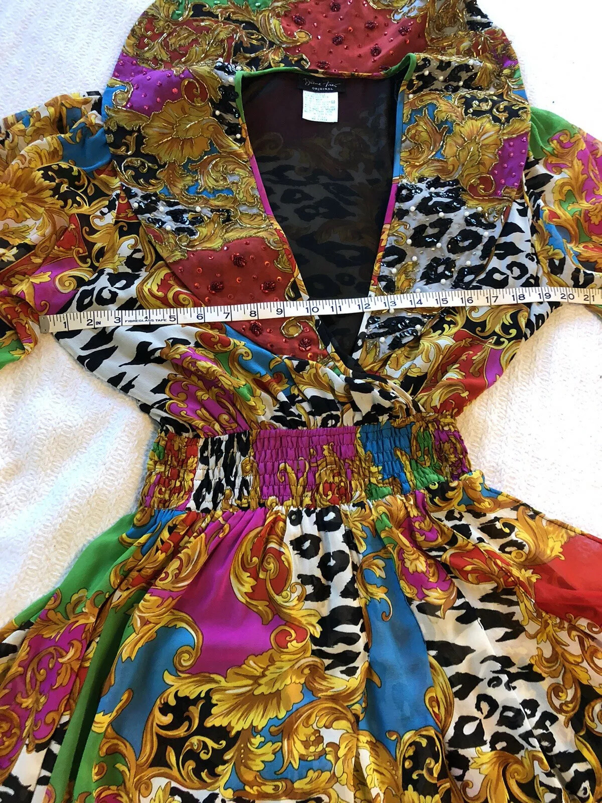 Vintage 80s Diane Freis Beaded Baroque Dress Ruffle Collar Puff Balloon Sleeves