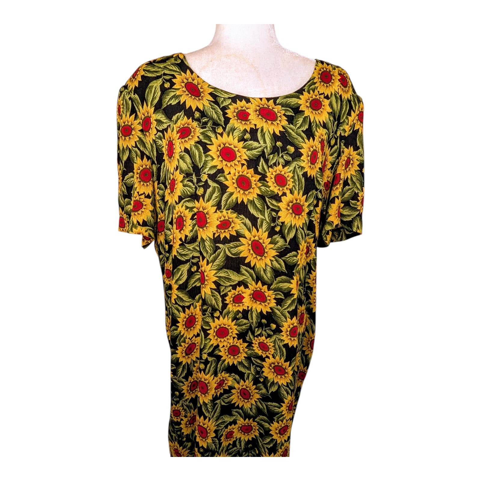 Vintage 90s Sunflower Midi Dress XL XXL 16 Lace Up Open Back Cottagecore Playful