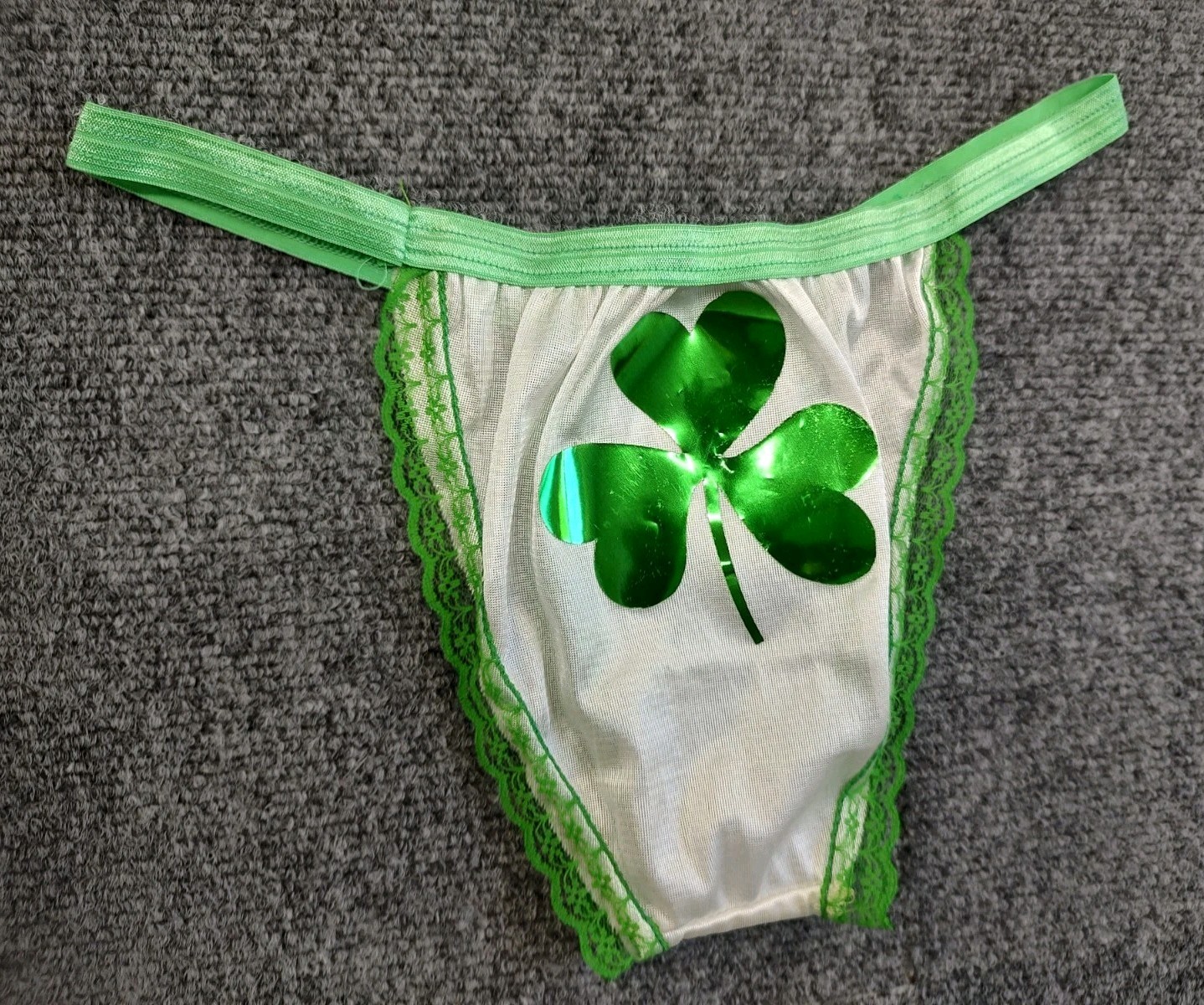 80’s Vintage Panties St Patrick’s Day Shamrock Tanga Thong Back Nylon Retro M/L