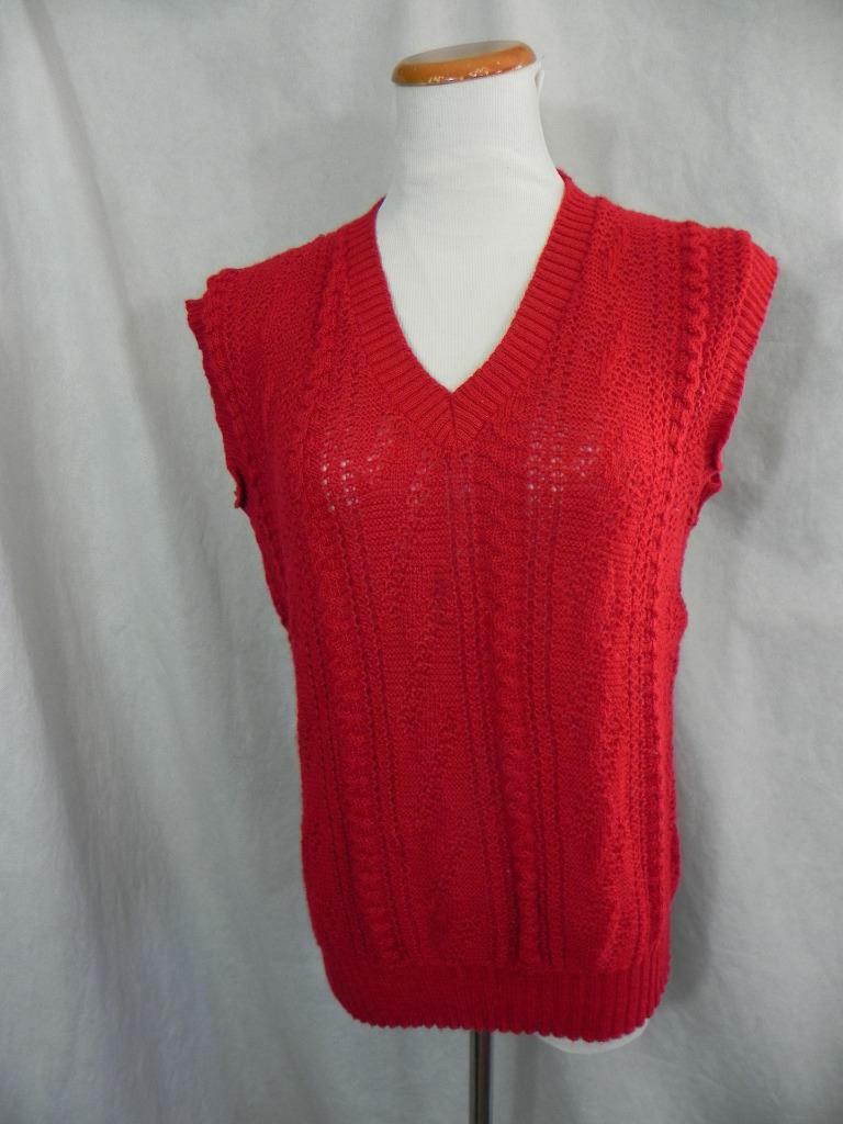 Vtg AMANA WOOLEN MILL Red Wool Blend Knit Sweater VEST women L Iowa Christmas v2