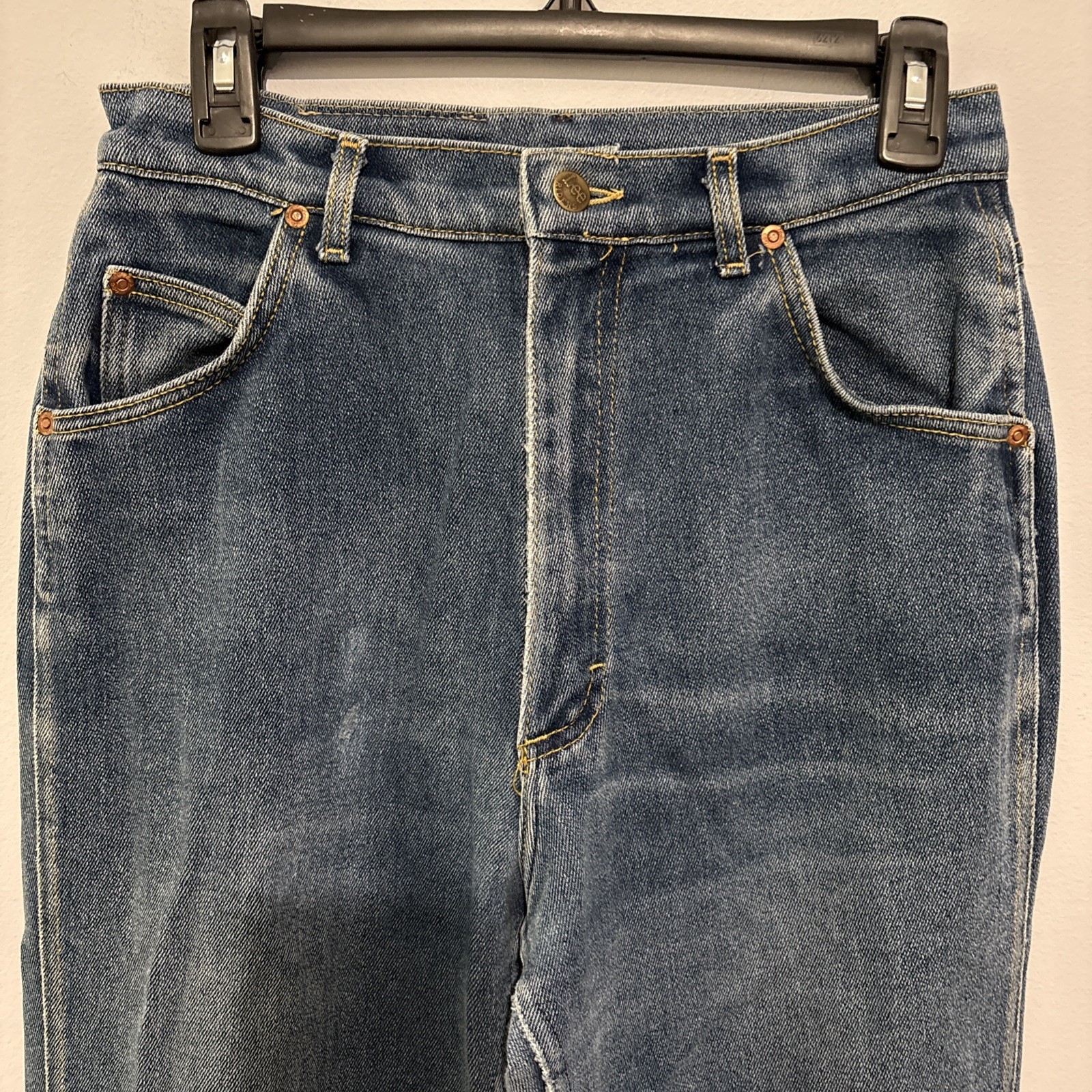 Vtg Lee Straight Pants Mom Jeans Medium Wash 5 Pockets Wavy S Stitching Sz 14L