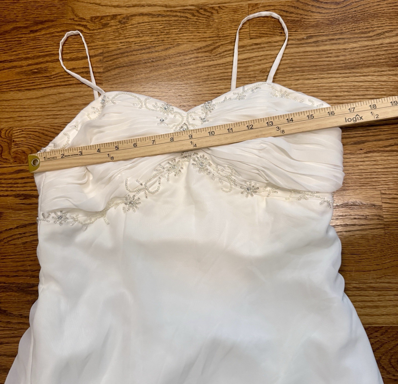 Y2K White Chiffon Empire Waist Wedding Dress Beaded Sweetheart US 12-14