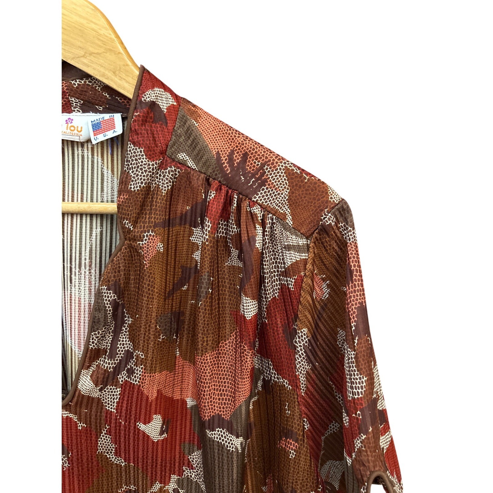 Vintage Peggy Lou California Blouse Floral Plisse Boho Retro Textured Autumnal