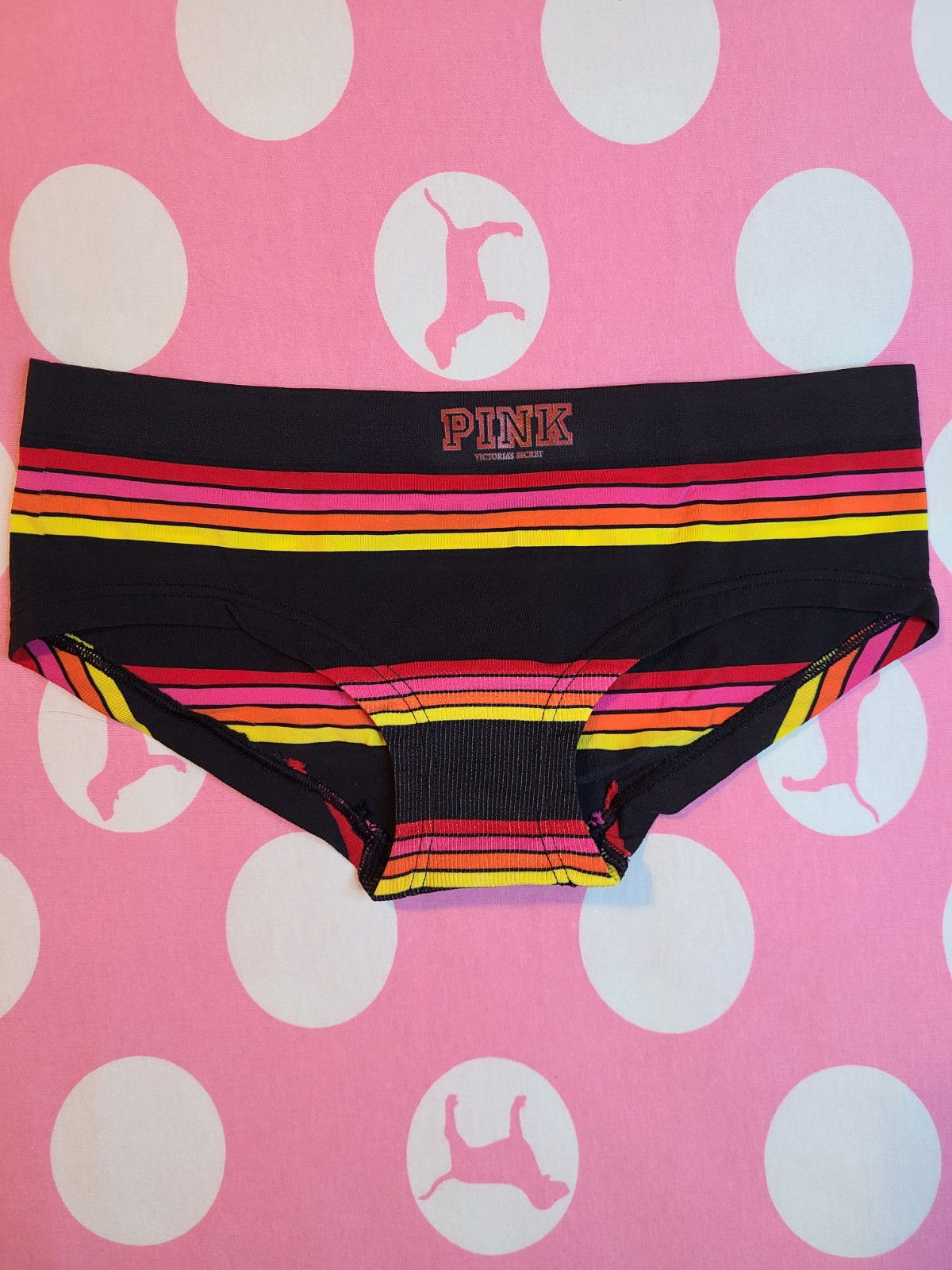NWT Rare VTG VS PINK YOGA Seamless Stretch Hipster Panty Size Sm Multi Stripes