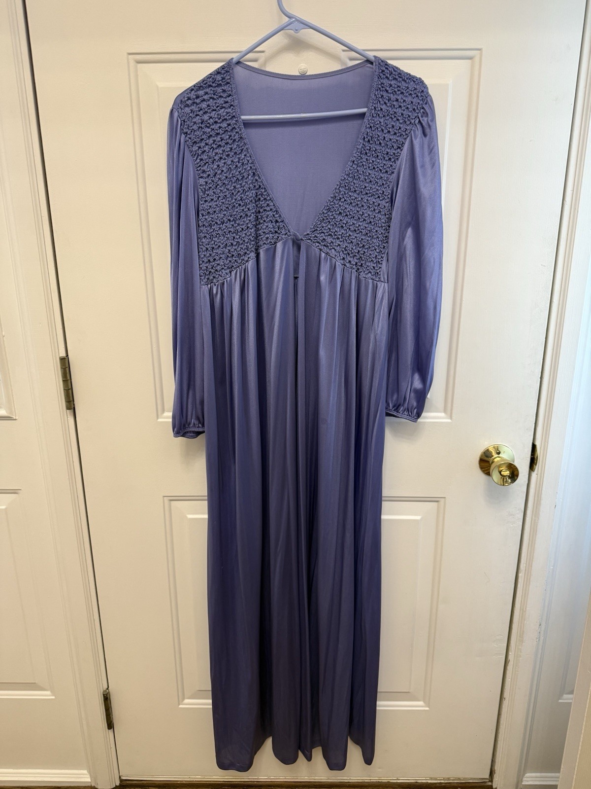 Vtg 70s Kayser Periwinkle Purple Maxi Lingerie Gown Smock Detail Size L