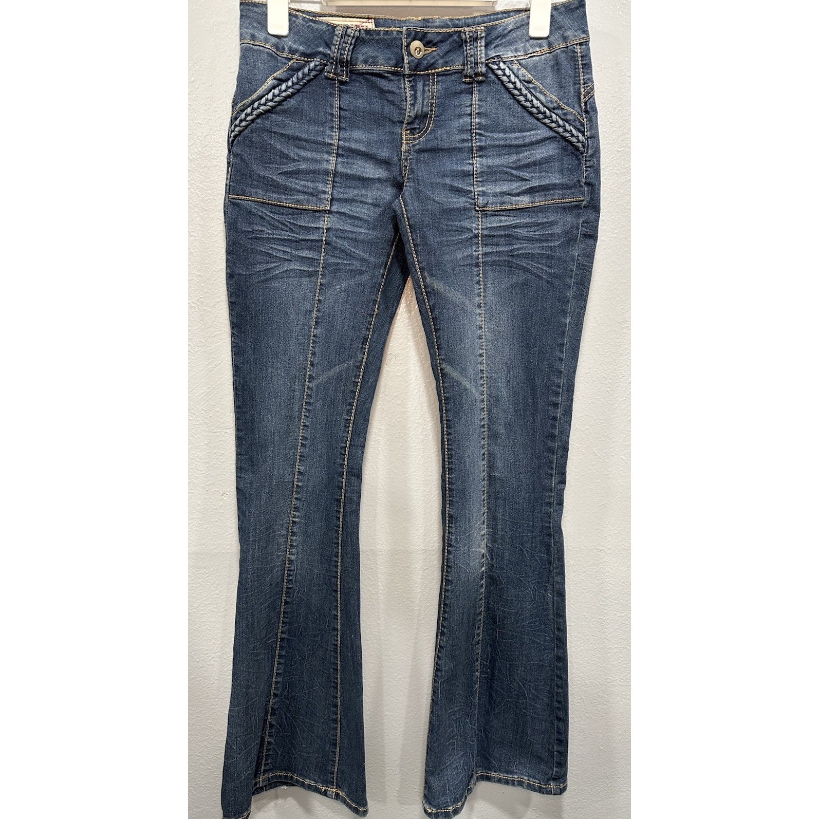 1St Kiss Flare Jeans Women’s Size 7 Blue Stretch Front Pockets Vintage Y2K 90s