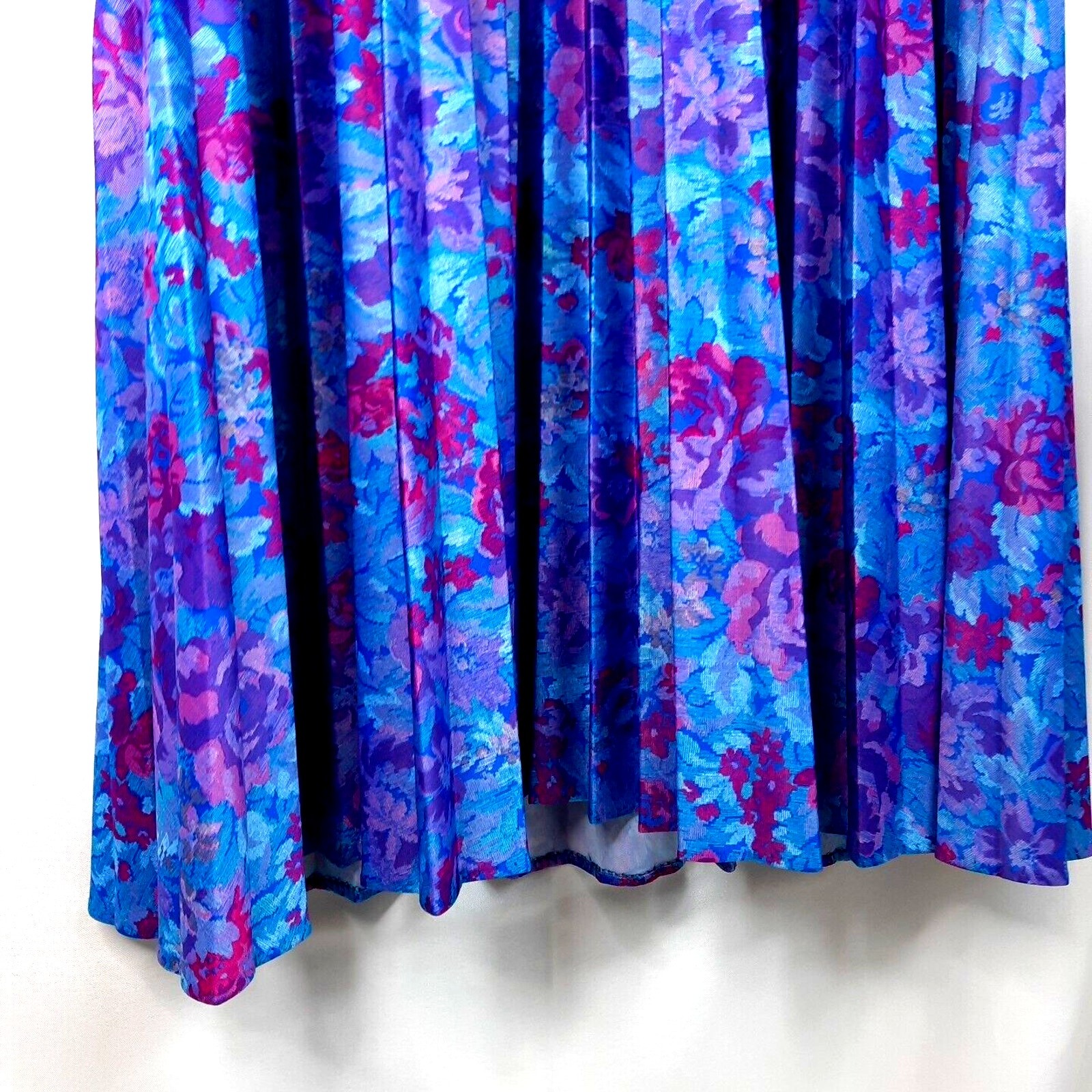 Vtg 70s Whirlaway Floral Pleated Secretary Dress Size 12 Blue Purple Secretary