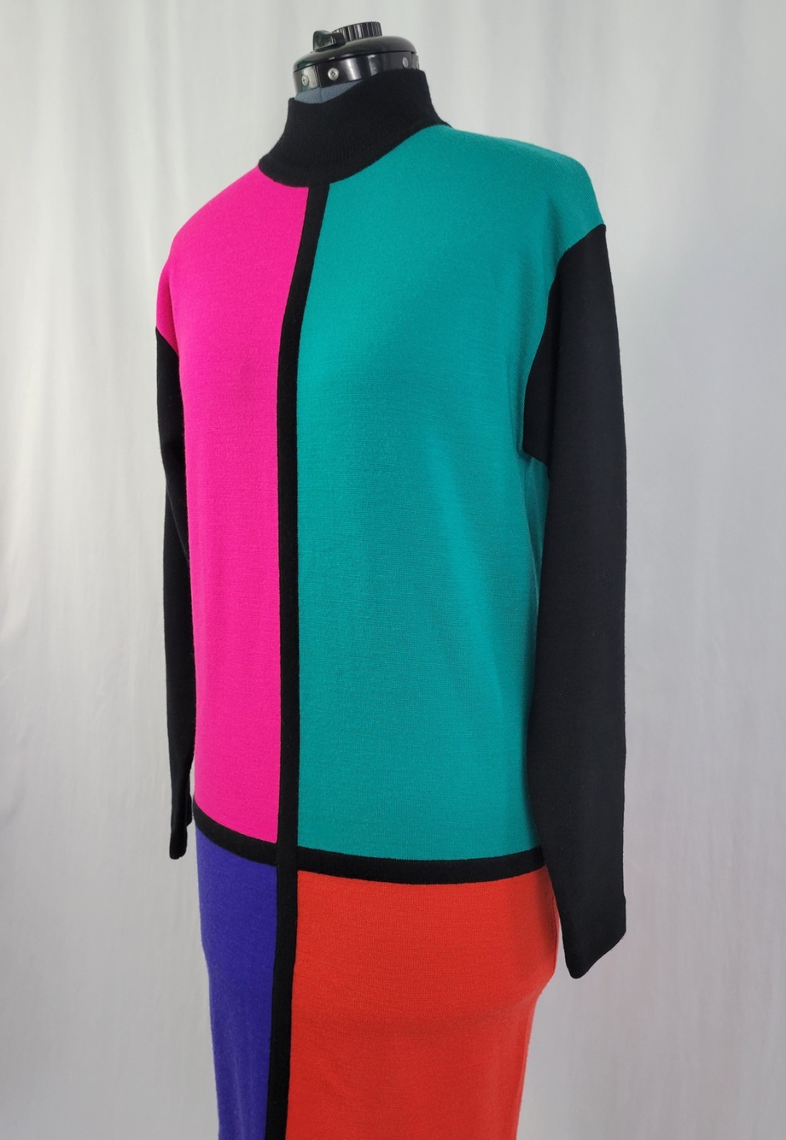 Vinatge Kathryn Conover Wool Blend Color Blocked Sweater Dress Size S