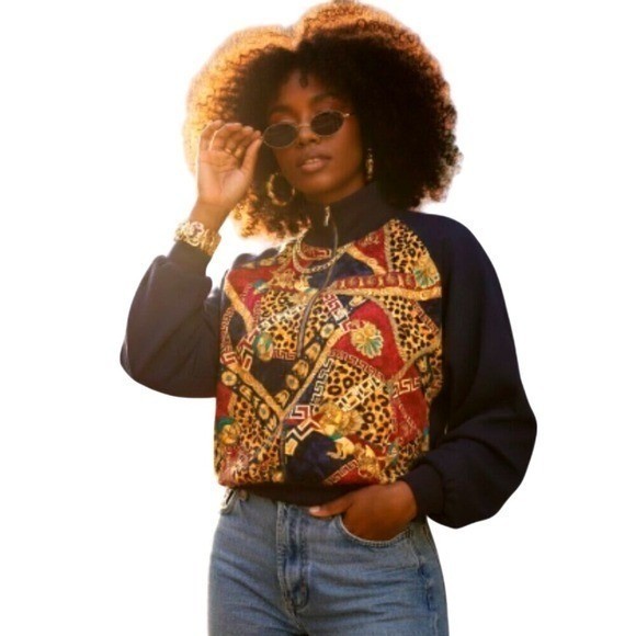 Silver Threads Ltd Vintage 80s Baroque Print Bomber Jacket Womens M Made in USA