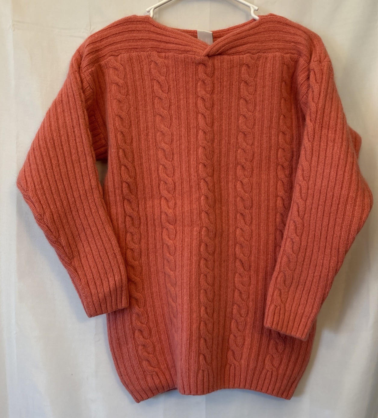 Vtg Clifford & Wills Pink Coral Cable Knit Sweater Lambswool Rabbit BoatNeck S