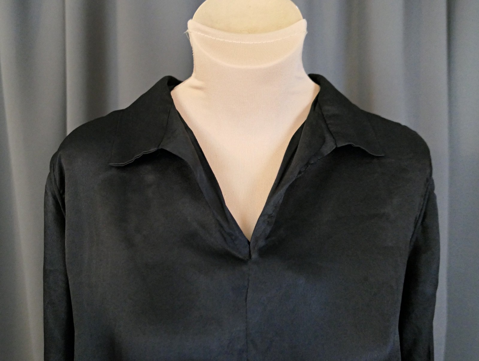 Damaged 1910s Black Silk Satin Dress, Eyelet Panel, 40 inch bust, Ankle length