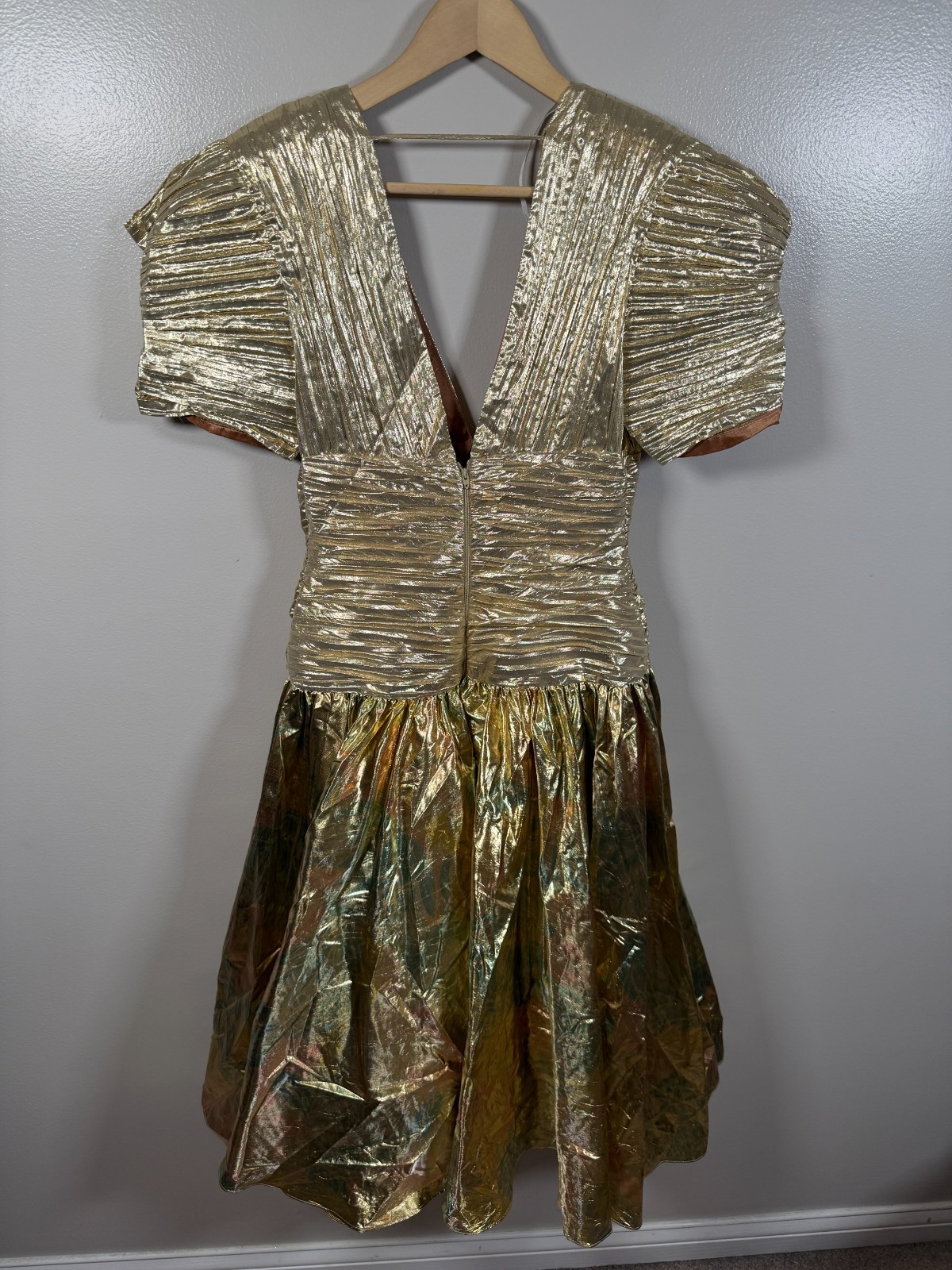 Vintage I. Magnin Gold Lame Dress Size 10 Glam Party Cocktail Metallic 80s