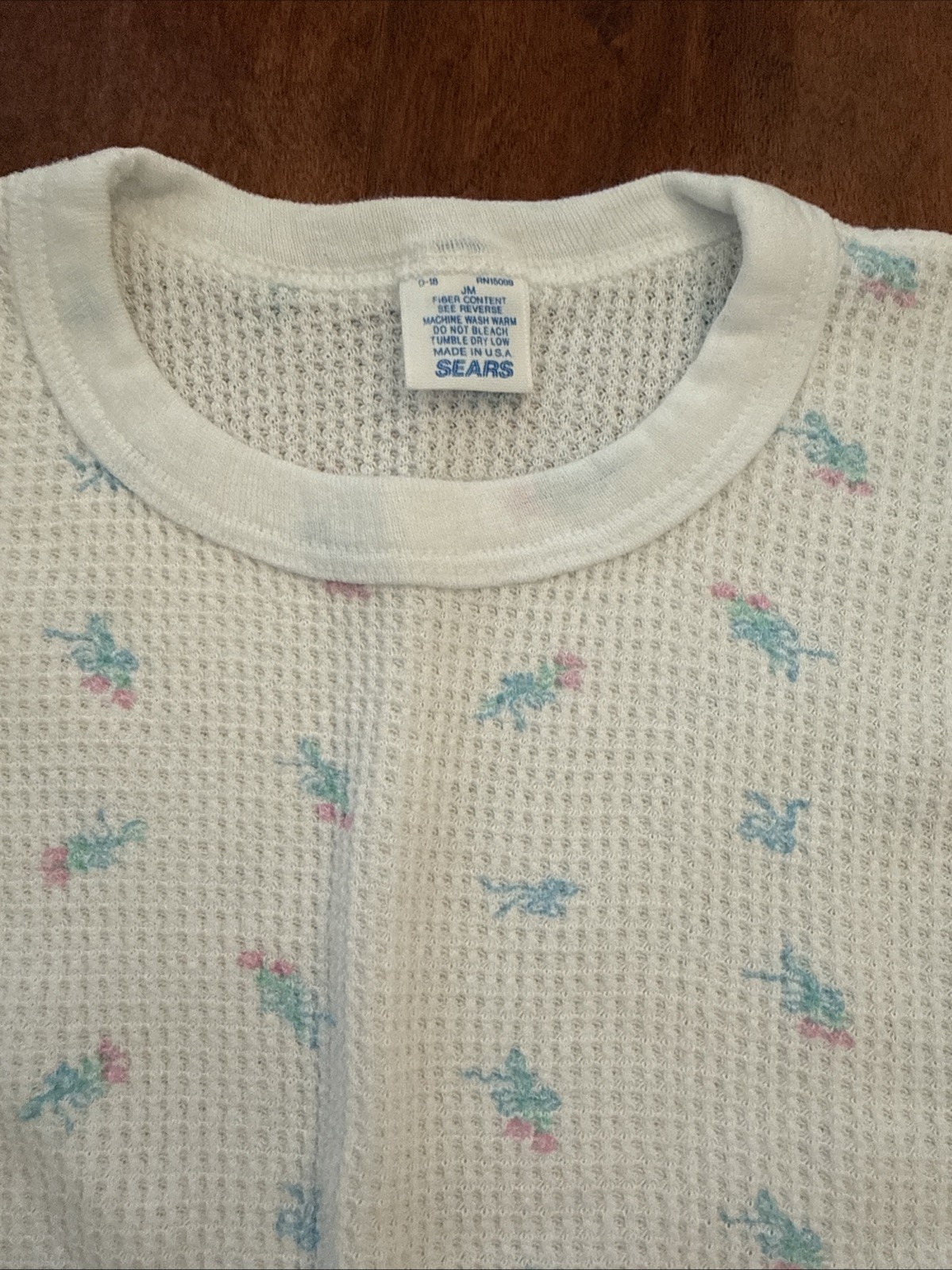 EUC Vtg Ditzy Floral Thermal Long Sleeve Waffle Crew Top Youth M /Women’s XSmall