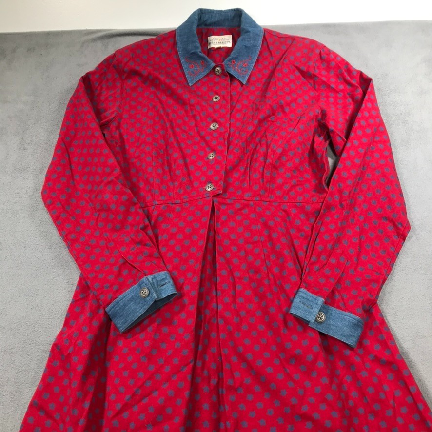 Vintage Susan Bristol Dress Womens 8 Floral Denim Trim Western Farm Prairie 90s