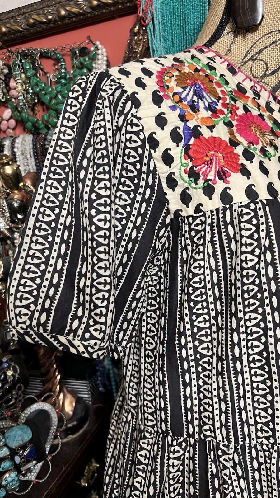 Beautiful “Sister Mary” Black And White Floral Multi Color Embroidery Oaxacan ML