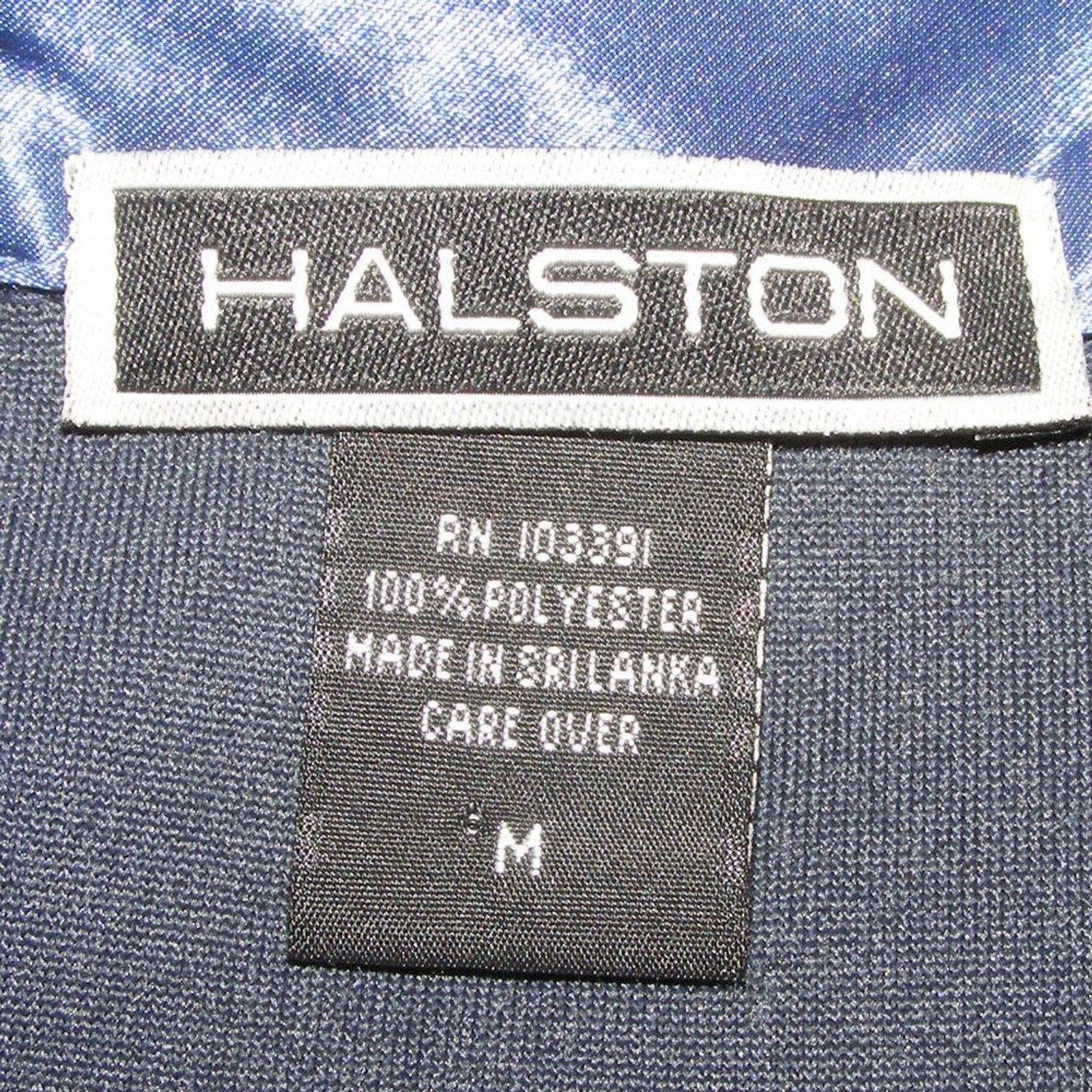 HALSTON Robe, M, Dark Blue, Velour/Satin, Vintage, Long sleeve, button front,