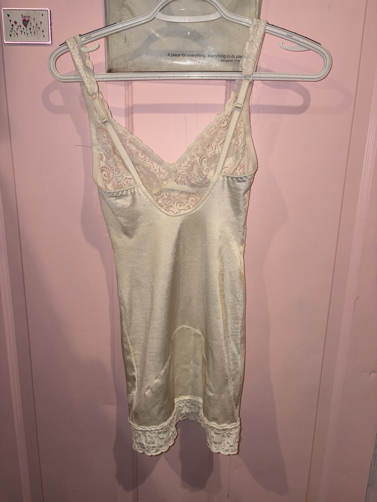 Vintage Pre Loved Flexees Shape Wear Medium White With Lace And Button Bottom