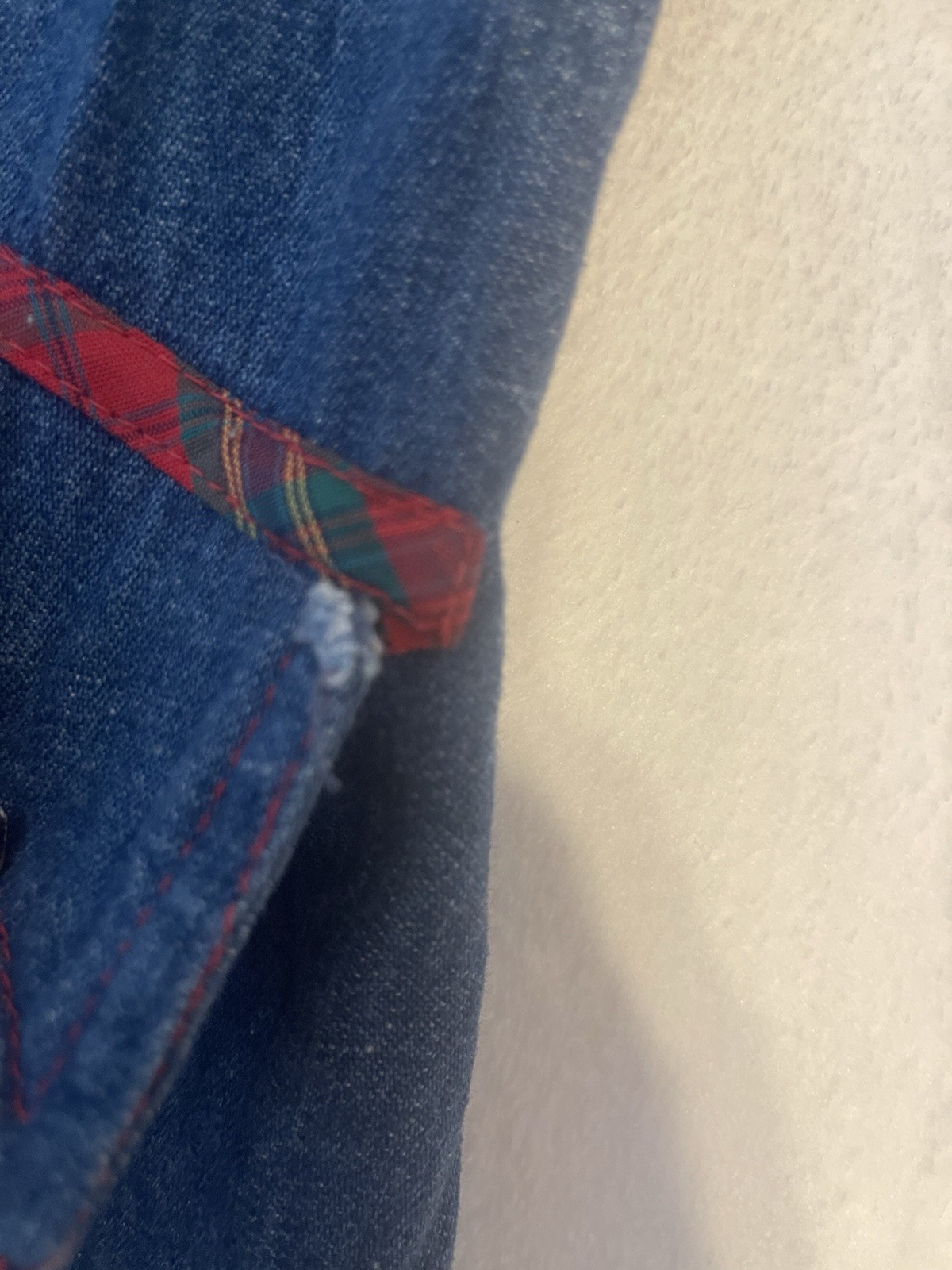Vintage 70’s Tom Boy of California Blue Denim Red Plaid S Blazer Size Retro