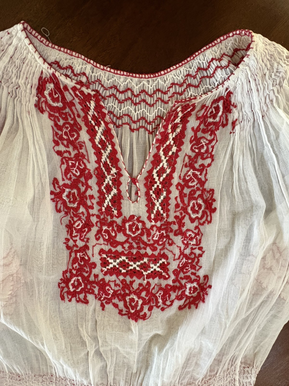 Authentic Antique 1930s 40s Yugoslavian Hand Embroidered Hand Smocked Blouse S-M