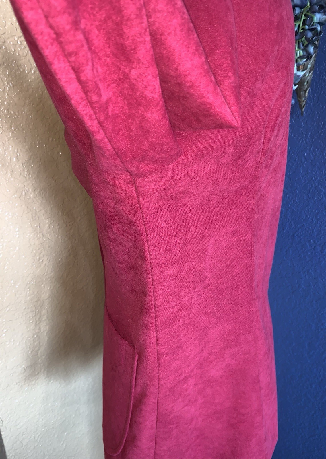 B2 80s Velour Blazer Jacket Sz M Pink Fuchsia Button Career Office Preppy