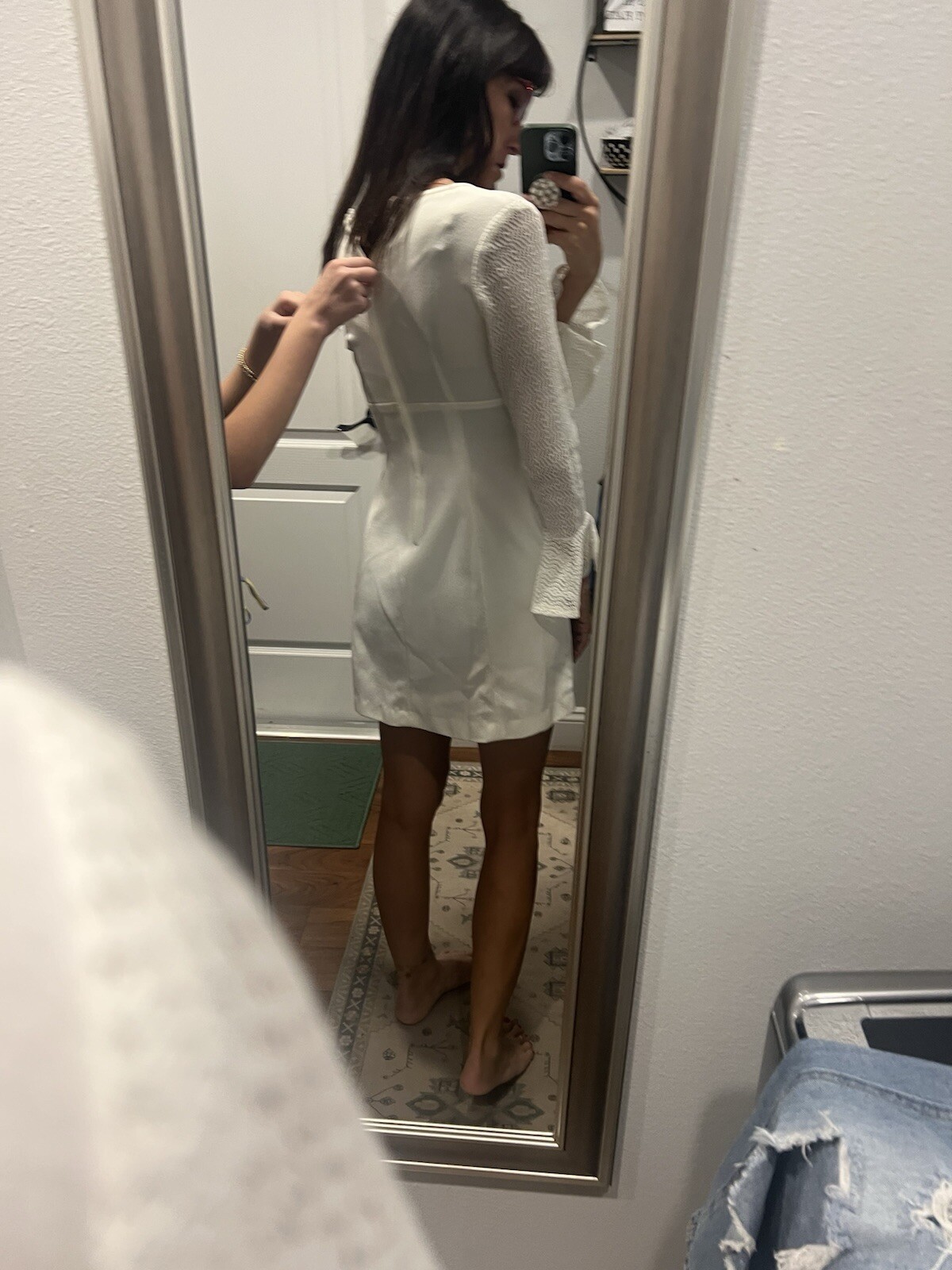Small white rare retro mod mini gogo mcm vintage dress 60s hippie long sleeve