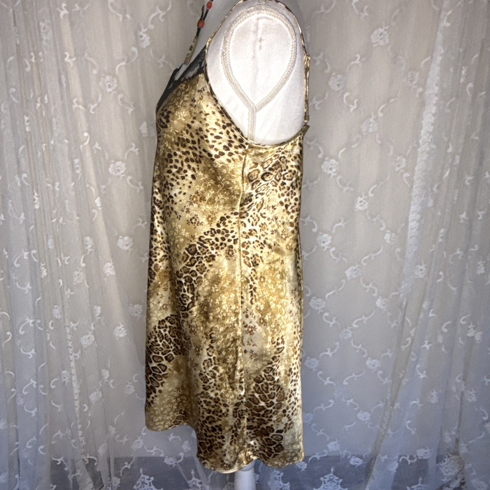 Vintage Gilligan & O’Malley Leopard Print Bias Cut Lace Slip Dress Medium 38 B