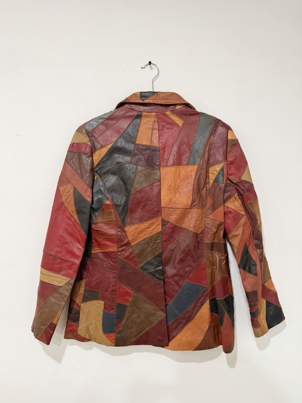 Vintage Women’s Patchwork Multicolor Leather Jacket Stylish Retro Outerwear