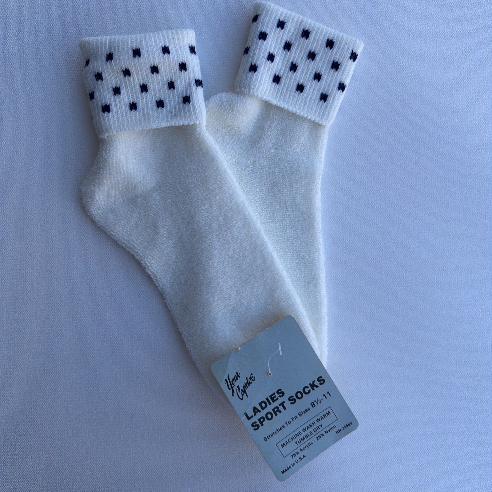 VTG Socks Ladies Sport 8.5-11 80’s 90’s NOS Acrylic USA Your Caprice White Blue.