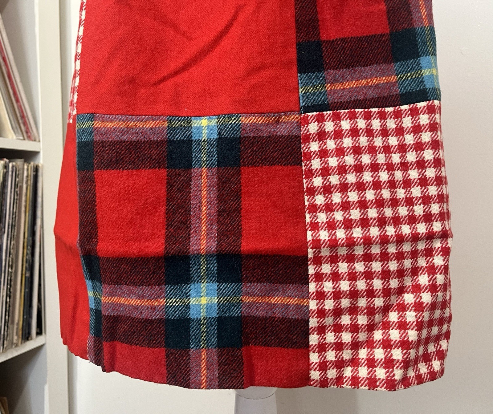 Vintage 70’s Agile Florence Walsh Wool Red Multi Plaid Patchwork Skirt Women’s 4