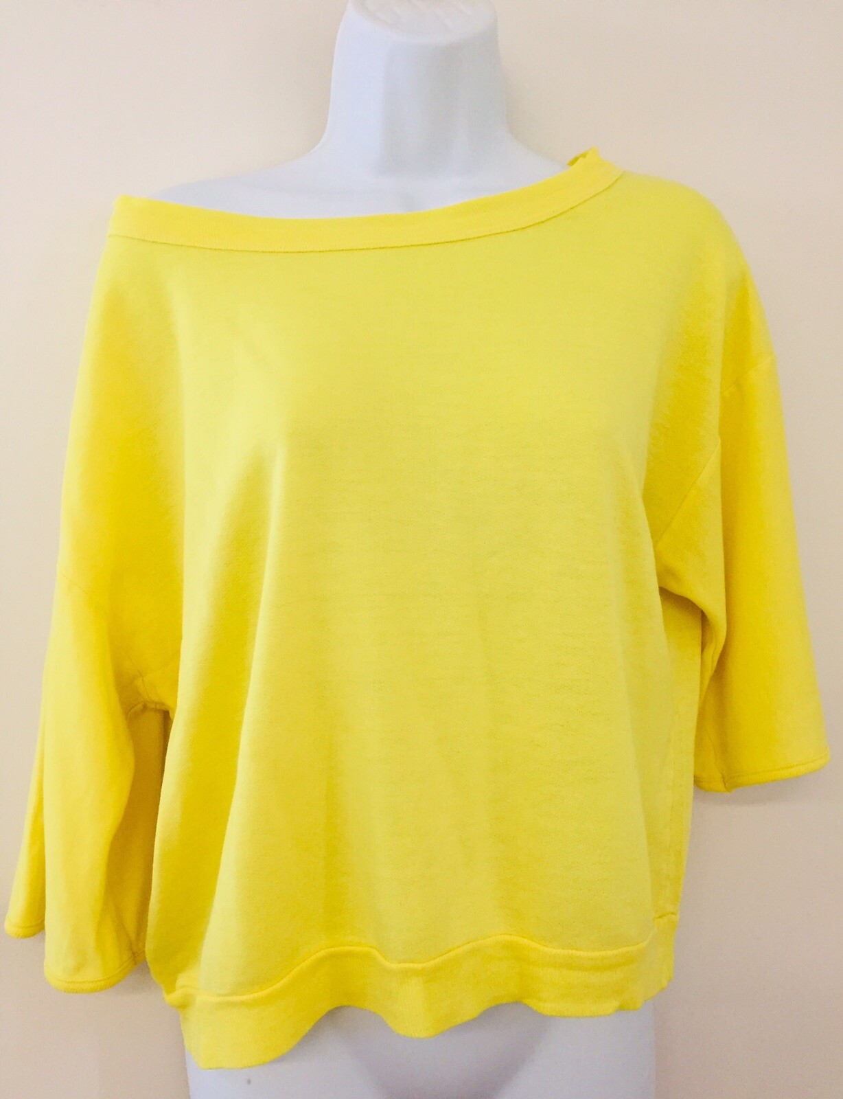 FAME Clothing Co California Vintage 1980s Yellow Sweater Crop Top Off Shoulder