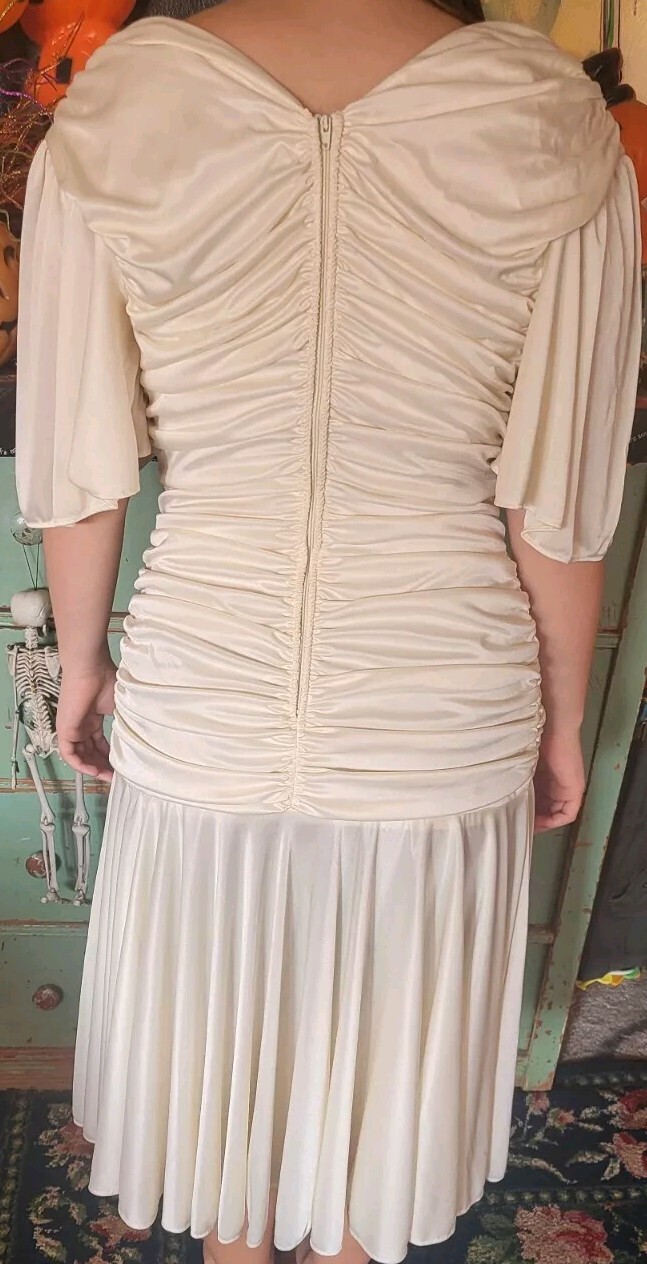 Filigree Lt vintage beaded womens S M Dress size 6 ruched bridal party chic