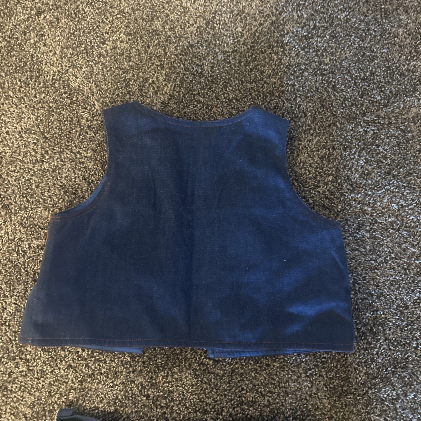 VTG 70s Child’s costume Denim Leather Vest Pants 2 Piece Set 8-10 BlueTan Chaps