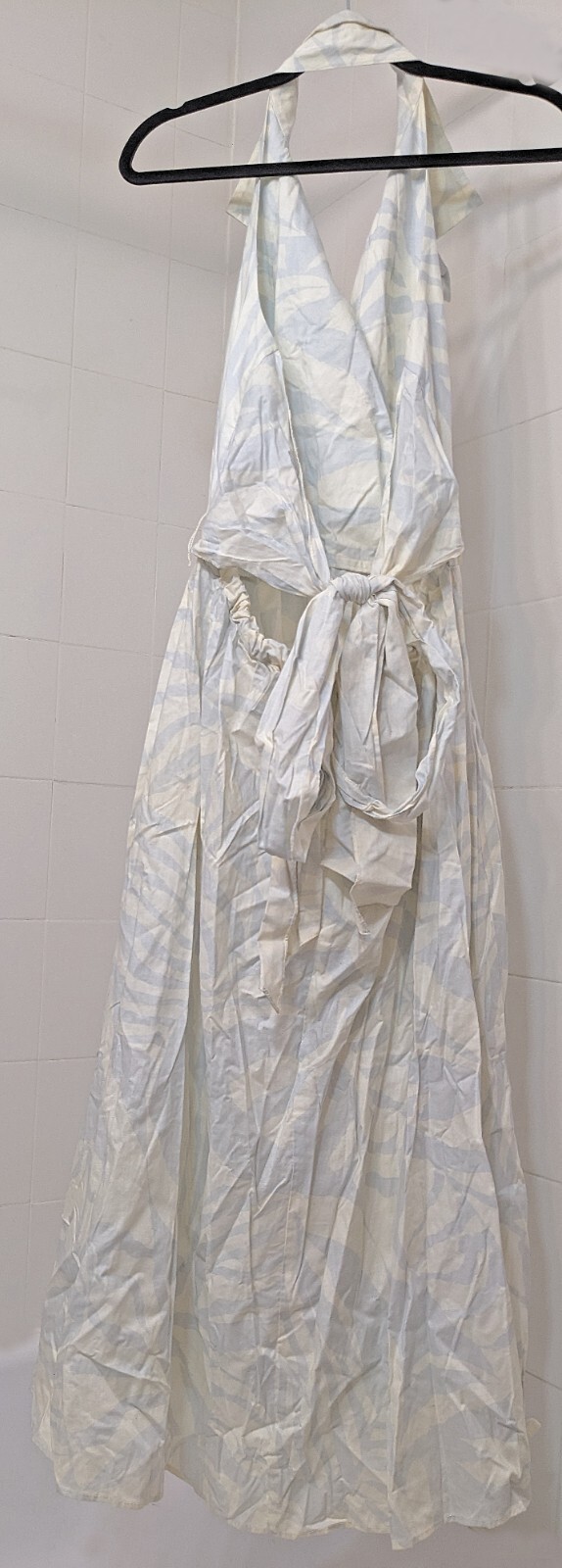 Vintage Jackie Bernard FOR EKLEKTIC Light Blue White Cotton Halter Dress Size 14