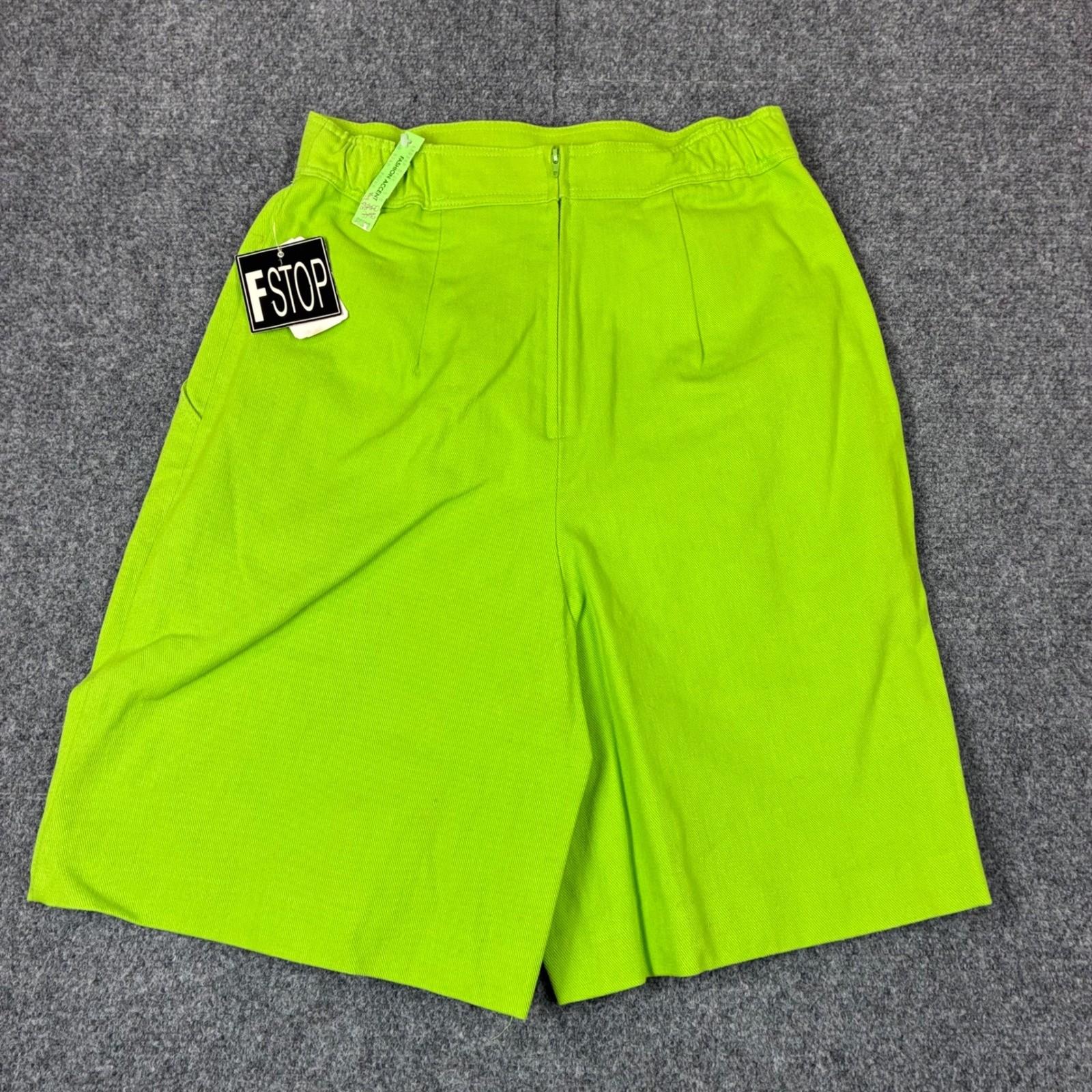 VTG F Stop Neon Lime Green High Waisted Embroidered Shorts Size 6 Made in USA