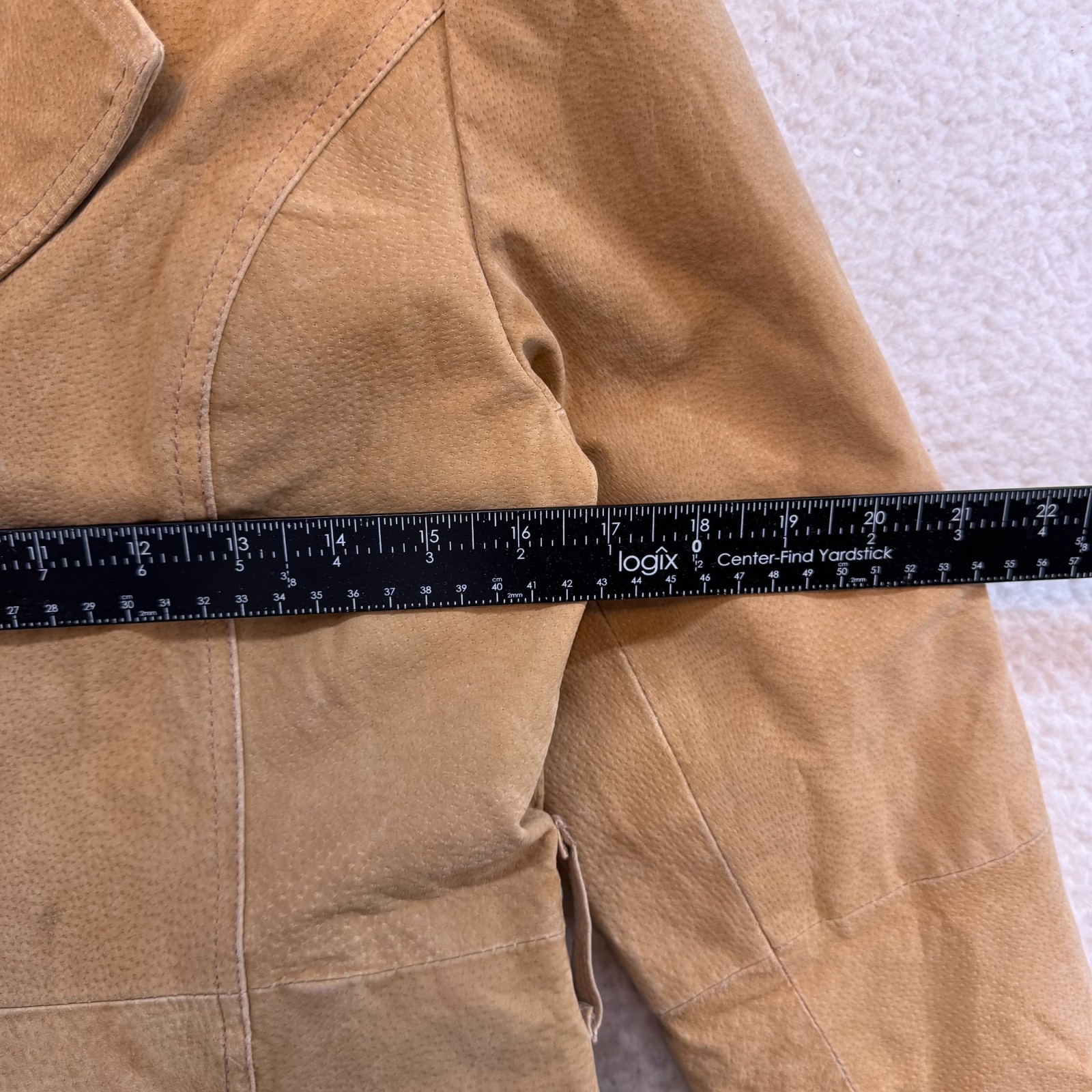 Y2K Vintage Suede Leather Jacket Small Medium Tan Khaki Beige Button Up