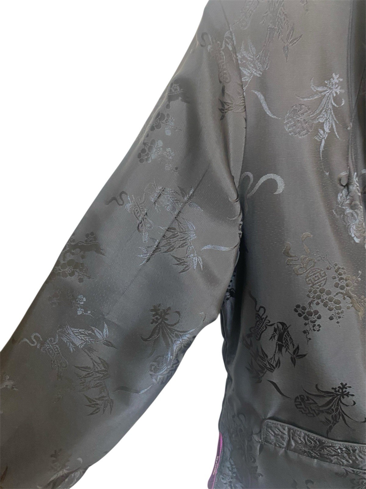 Vintage Chinese Purple Satin Brocade Jacket, Reversible/Floral Embroidery S/M