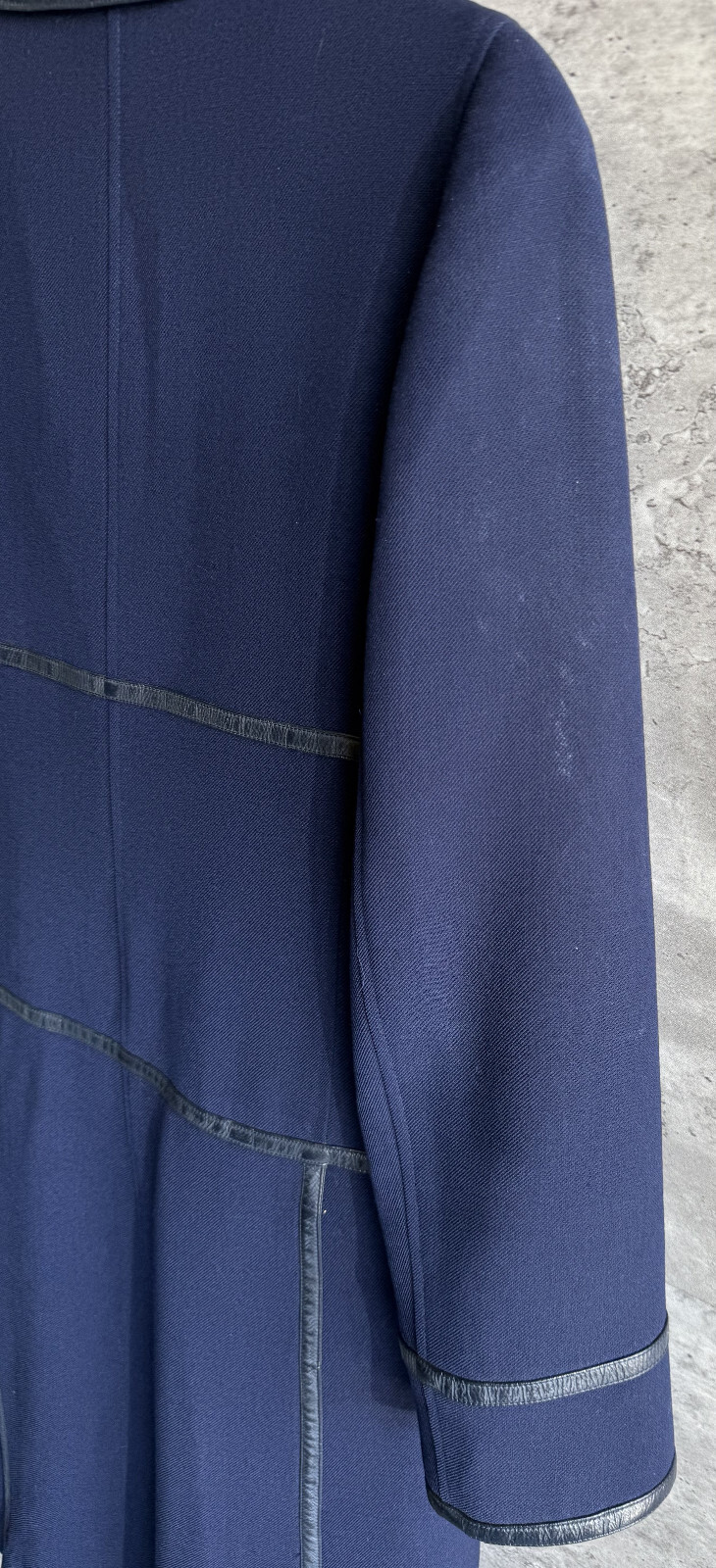 Vintage 1970s Courreges Paris Navy Blue Wool Blend Double-Breasted Coat Size 0