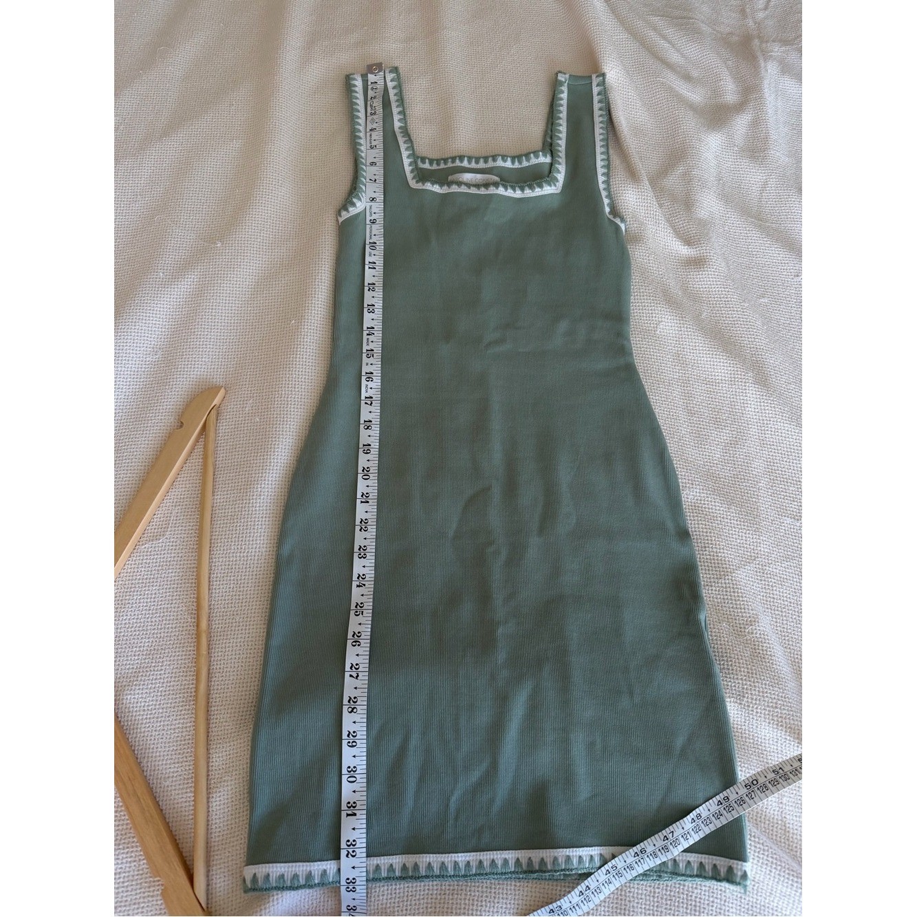 Caroline Constas Square Neck Mini Knit Dress in Sage with Contrast Trim