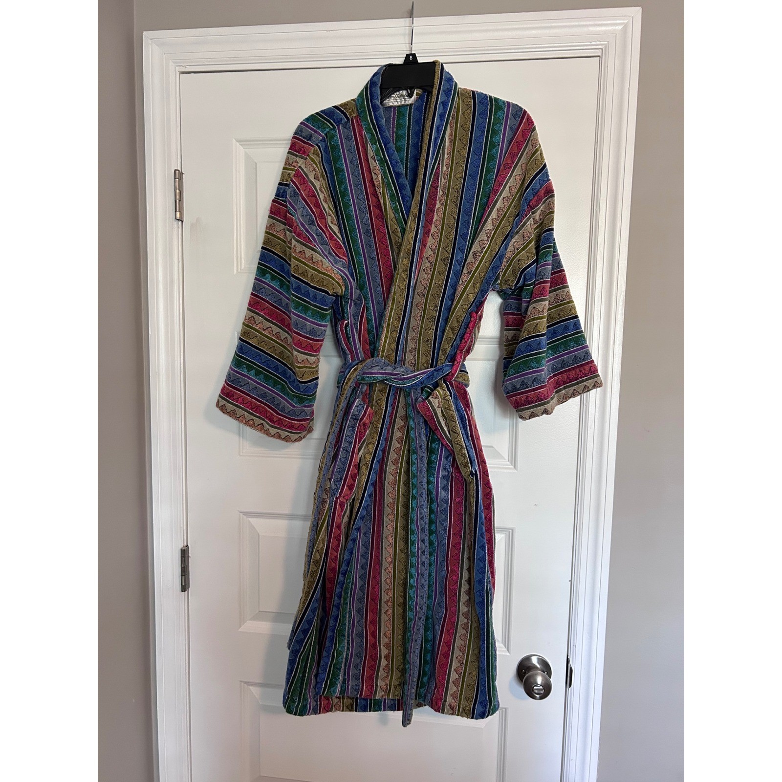 Norm Thompson Vintage Terry Cloth Robe Multi Color Stripe Cotton Brazil One Size