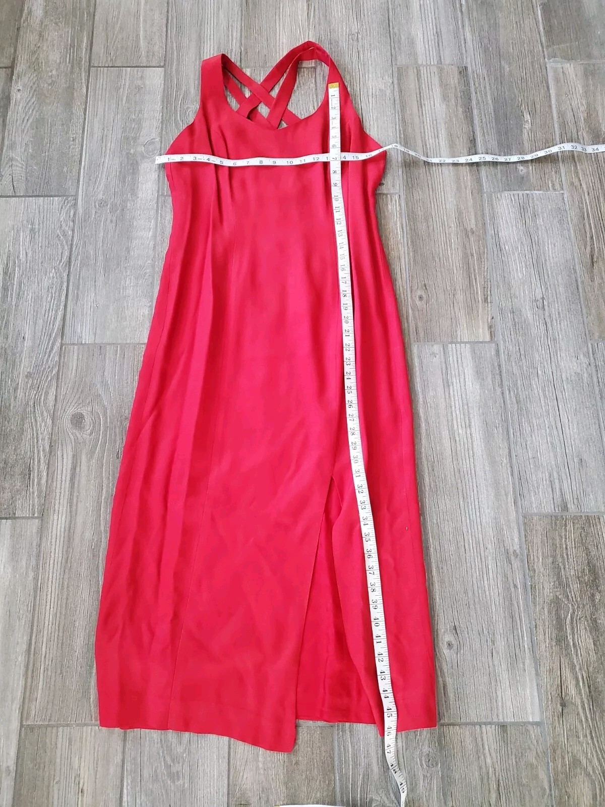 Vintage CDC Red Strapped Back Evening Dress W/Slit . Size 14. Made In USA