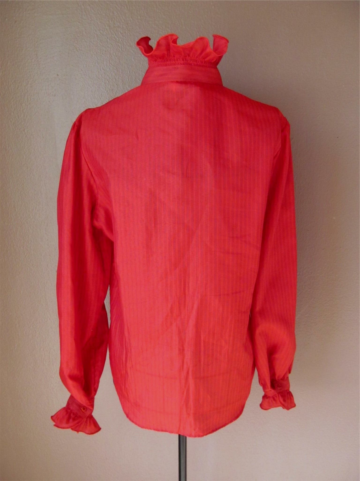 VTG 70s Mock Turtle Neck Top Womens S/M Puffy Sleeve Blouse Victorian Ruffle