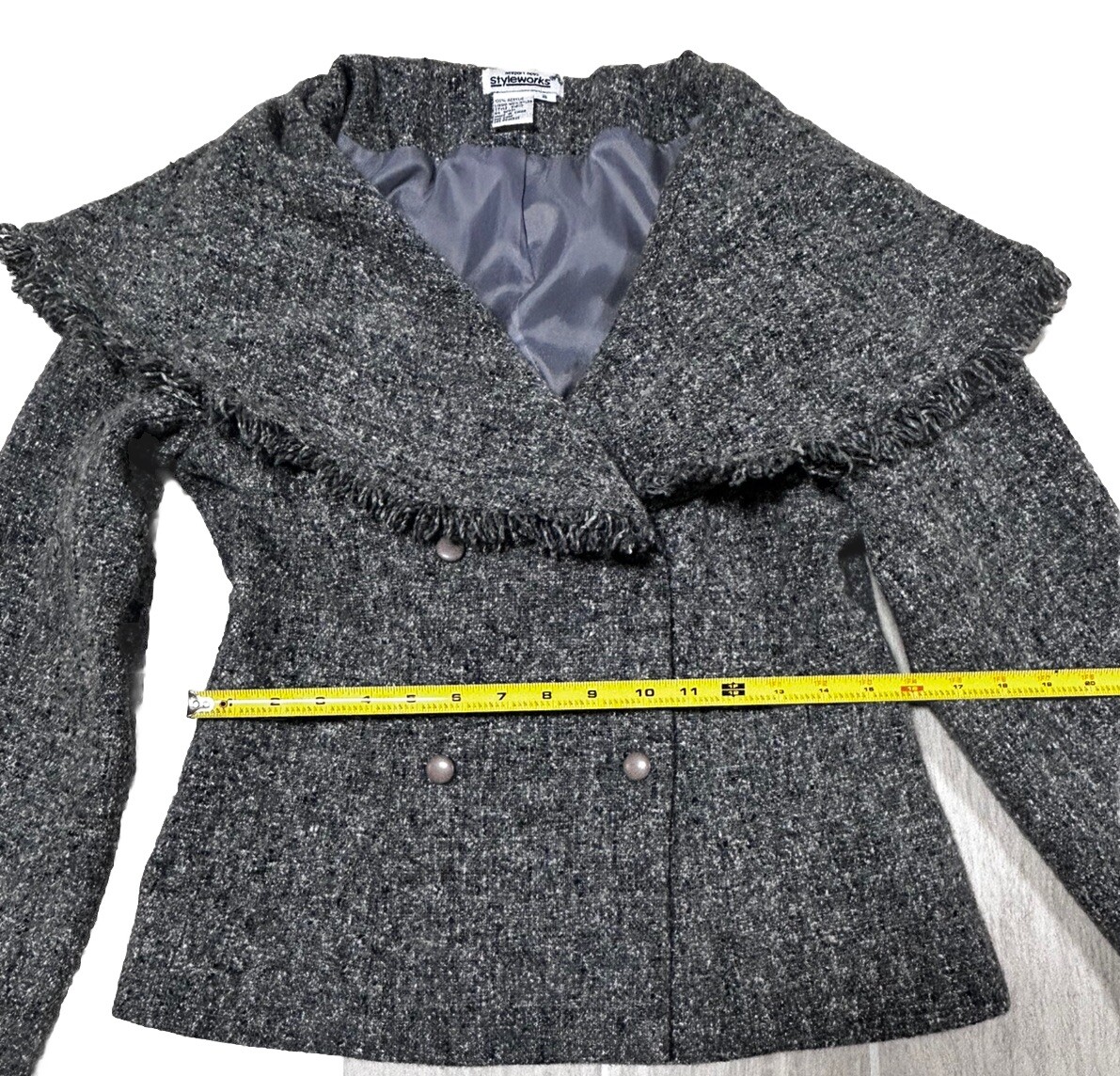 VTG Newport News Styleworks Women’s Winter Gray Blazer Sz 8 Shawl Fringe