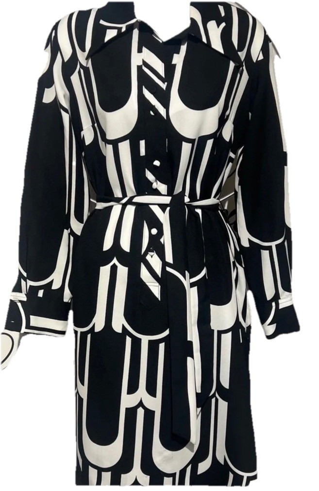 LANVIN VINTAGE BLACK ,WHITE MOD DRESS LONG SLEEVE Le Grand Strip Dagger CoLLAR