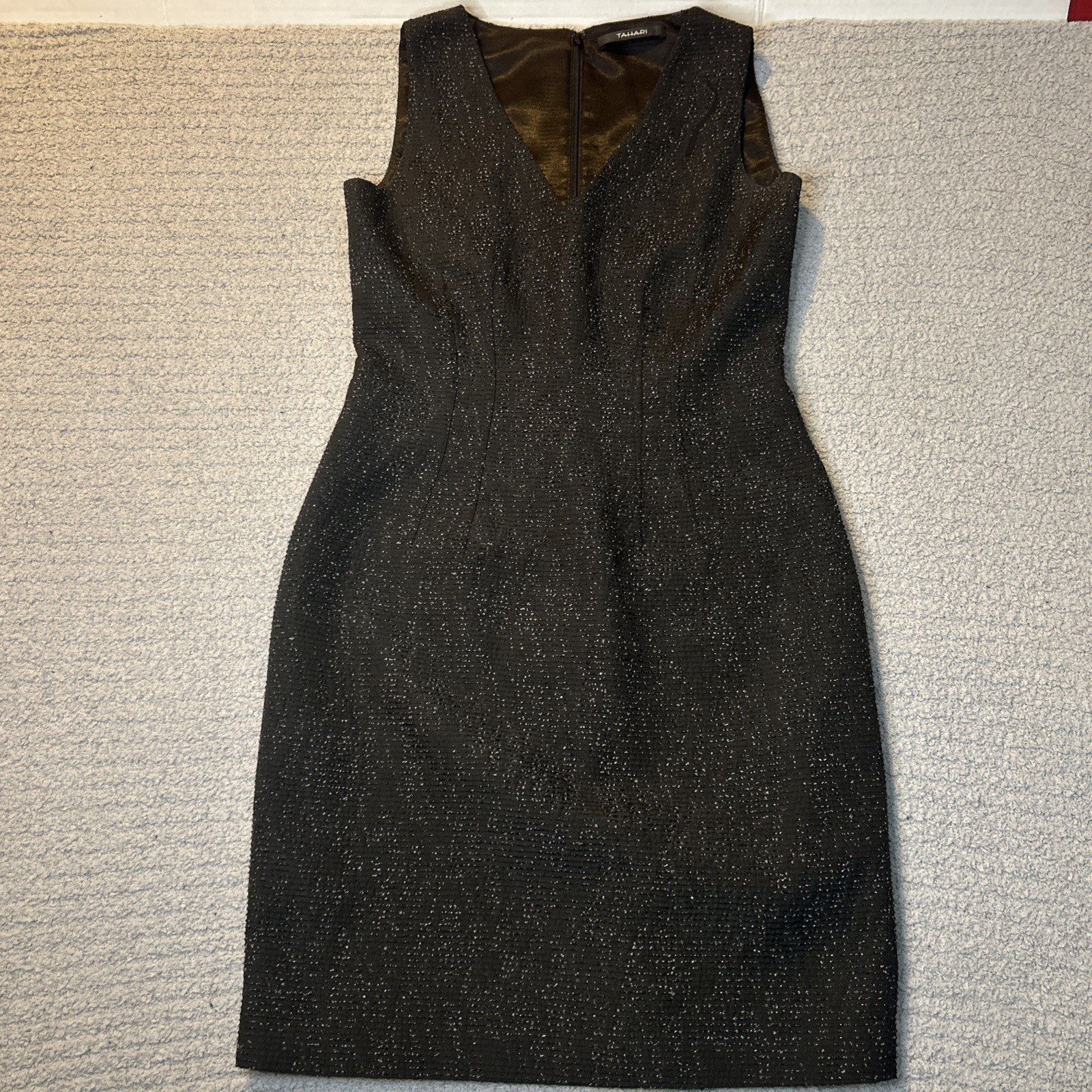 80s Tahari Vintage Designer Black Dress LBD Speckled Texture